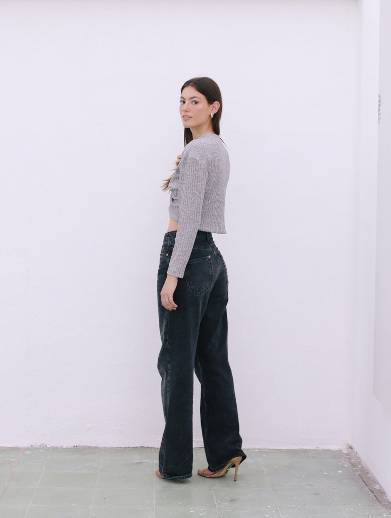 Gray sweater crop top sale